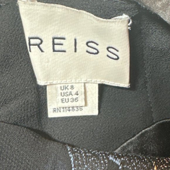 Reiss Sleeveless Mesh Black & Blue Swirl Sheath Dress - Picture 4 of 8